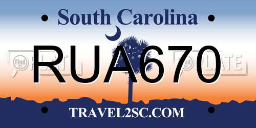 RUA670 South Carolina License Plate