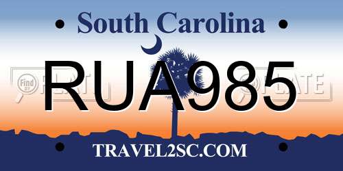RUA985 South Carolina License Plate