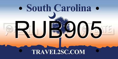 RUB905 South Carolina License Plate