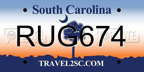 RUG674 South Carolina License Plate
