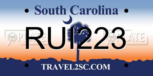 RUI223 South Carolina License Plate