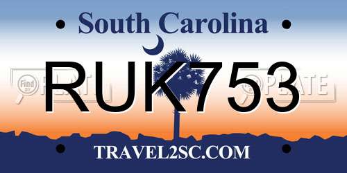 RUK753 South Carolina License Plate