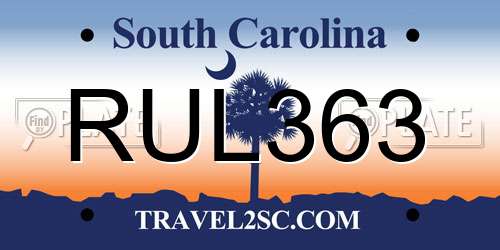 RUL363 South Carolina License Plate