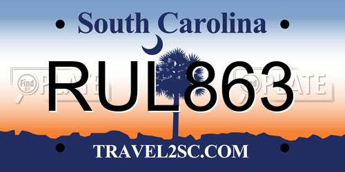 RUL863 South Carolina License Plate