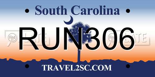 RUN306 South Carolina License Plate