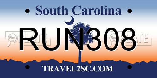RUN308 South Carolina License Plate