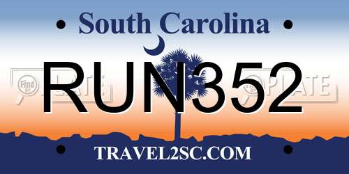 RUN352 South Carolina License Plate