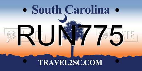 RUN775 South Carolina License Plate