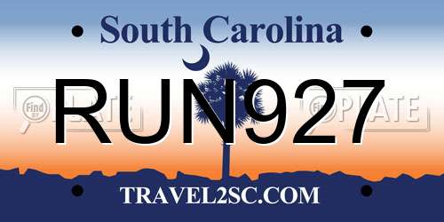 RUN927 South Carolina License Plate