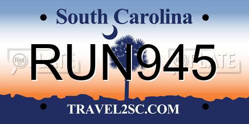 RUN945 South Carolina License Plate