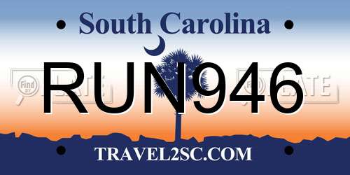 RUN946 South Carolina License Plate