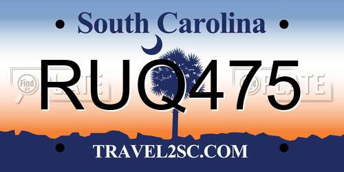 RUQ475 South Carolina License Plate