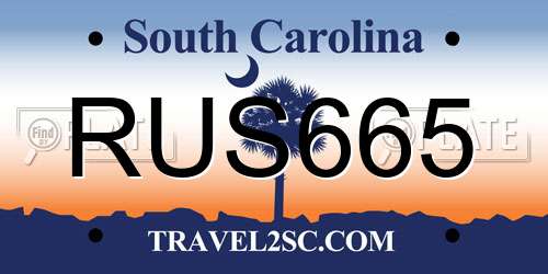 RUS665 South Carolina License Plate