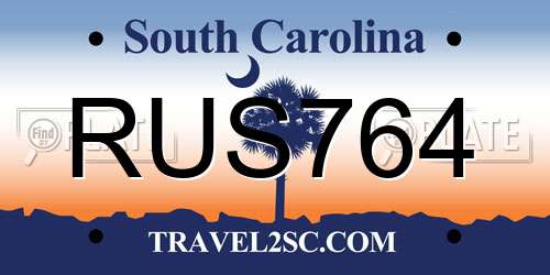 RUS764 South Carolina License Plate
