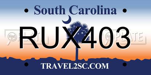 RUX403 South Carolina License Plate