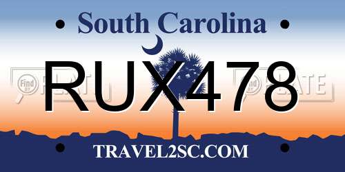 RUX478 South Carolina License Plate