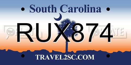 RUX874 South Carolina License Plate