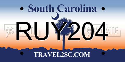 RUY204 South Carolina License Plate