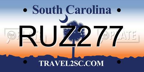 RUZ277 South Carolina License Plate