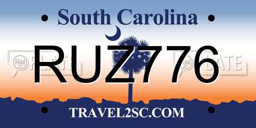 RUZ776 South Carolina License Plate