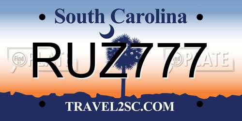 RUZ777 South Carolina License Plate