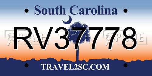 RV37778 South Carolina License Plate