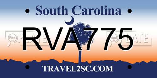 RVA775 South Carolina License Plate