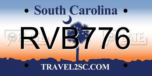 RVB776 South Carolina License Plate