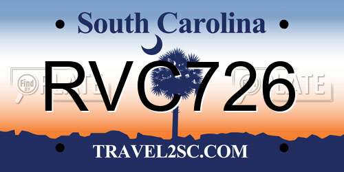 RVC726 South Carolina License Plate