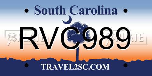 RVC989 South Carolina License Plate