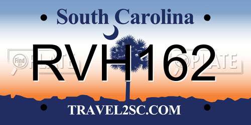 RVH162 South Carolina License Plate