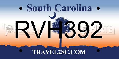 RVH392 South Carolina License Plate