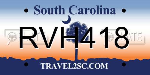 RVH418 South Carolina License Plate