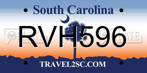 RVH596 South Carolina License Plate