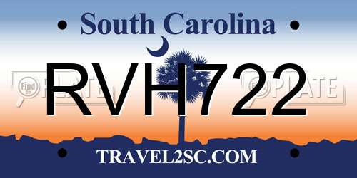RVH722 South Carolina License Plate