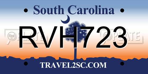 RVH723 South Carolina License Plate