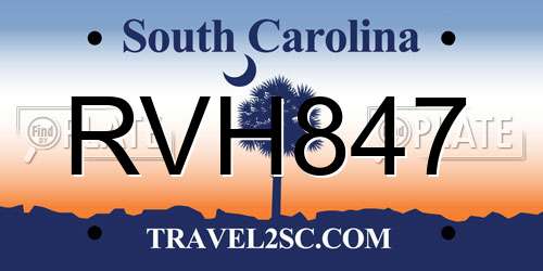 RVH847 South Carolina License Plate
