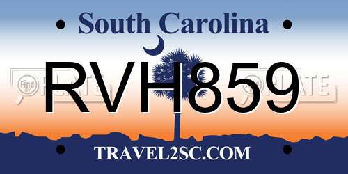 RVH859 South Carolina License Plate
