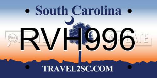 RVH996 South Carolina License Plate