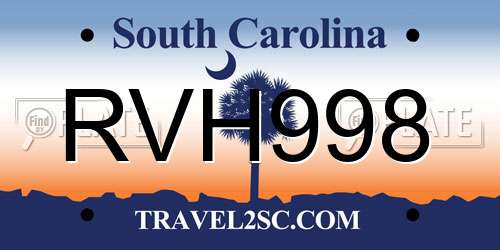 RVH998 South Carolina License Plate