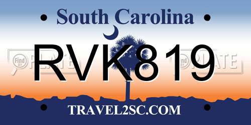 RVK819 South Carolina License Plate