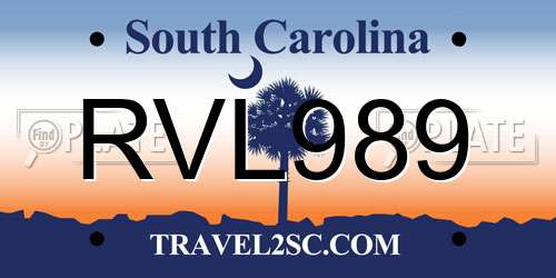 RVL989 South Carolina License Plate