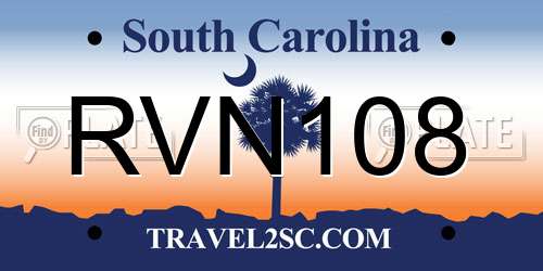 RVN108 South Carolina License Plate