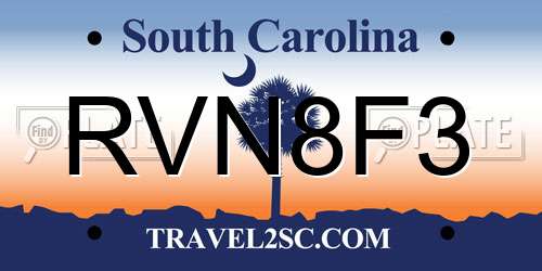 RVN8F3 South Carolina License Plate