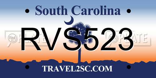 RVS523 South Carolina License Plate