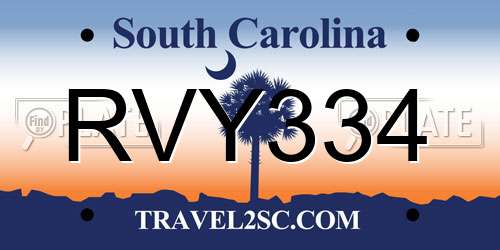 RVY334 South Carolina License Plate