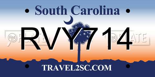 RVY714 South Carolina License Plate