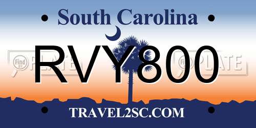 RVY800 South Carolina License Plate