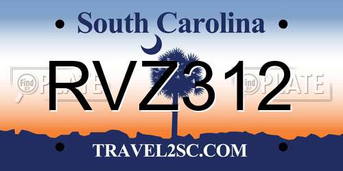 RVZ312 South Carolina License Plate