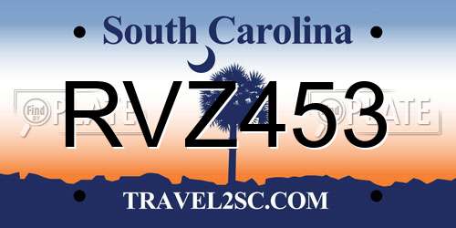 RVZ453 South Carolina License Plate